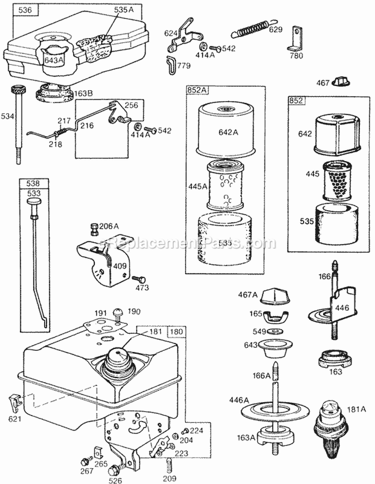 Air Cleaner GroupsFuel Tank Diagram and Parts List for 131237-0246-01  Briggs and Stratton Engine